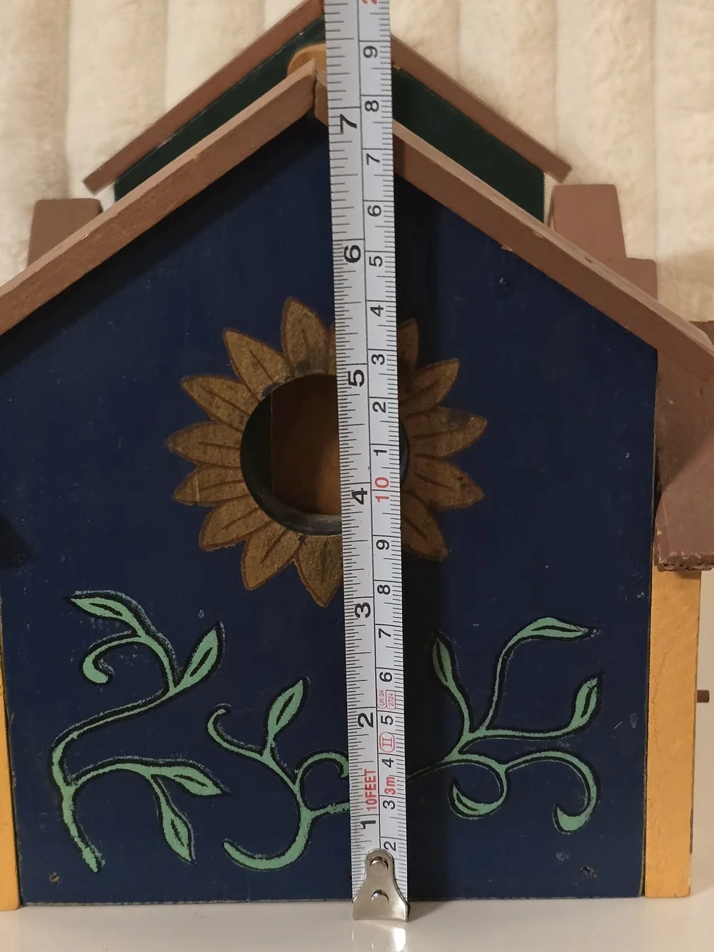 Vintage Wooden Birdhouse Tote Caddy Basket Hand Painted Country Folk Art Decor